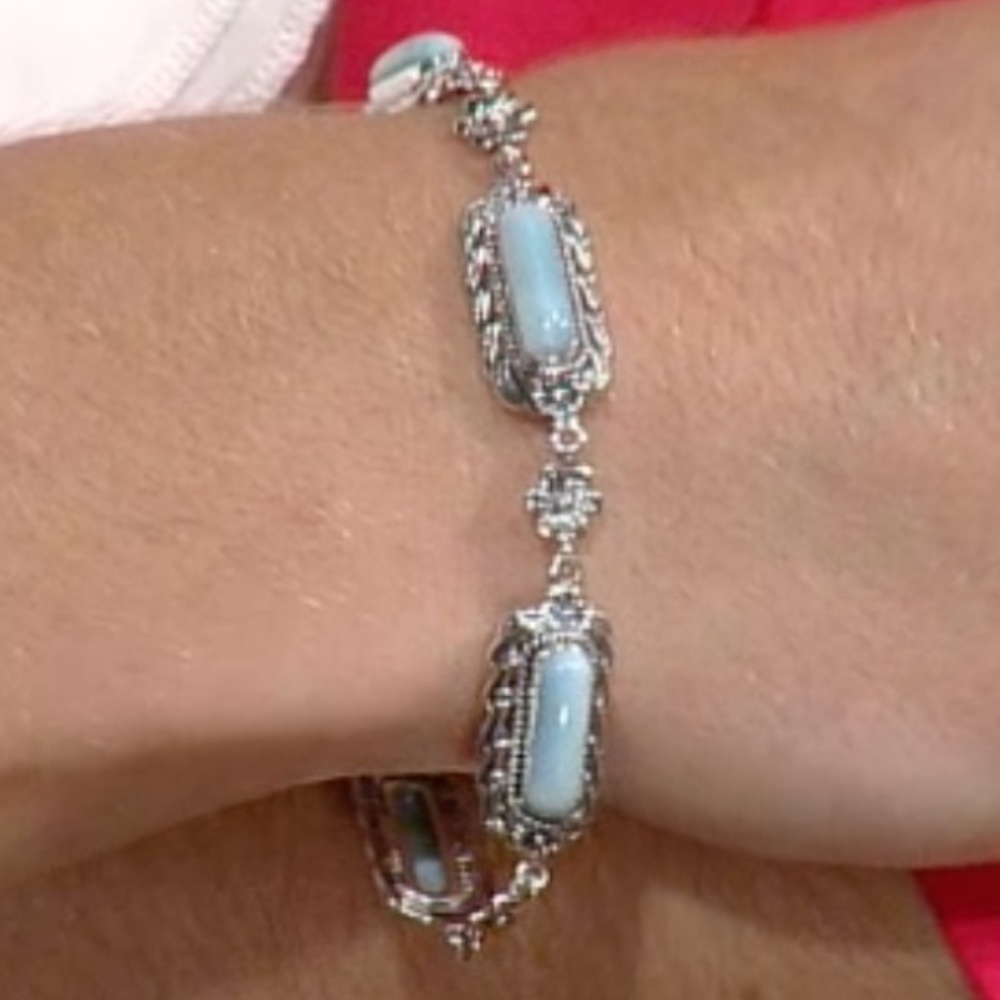 NWT Blue Larimar 925 Sterling Silver Toggle Closure Tennis Bracelet 7.5 inches